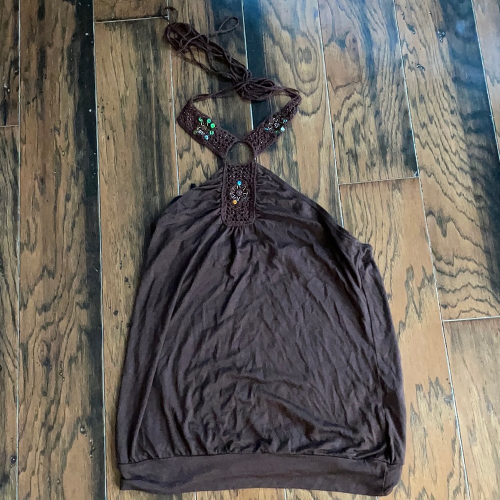 Size L Halter with unique tie around.